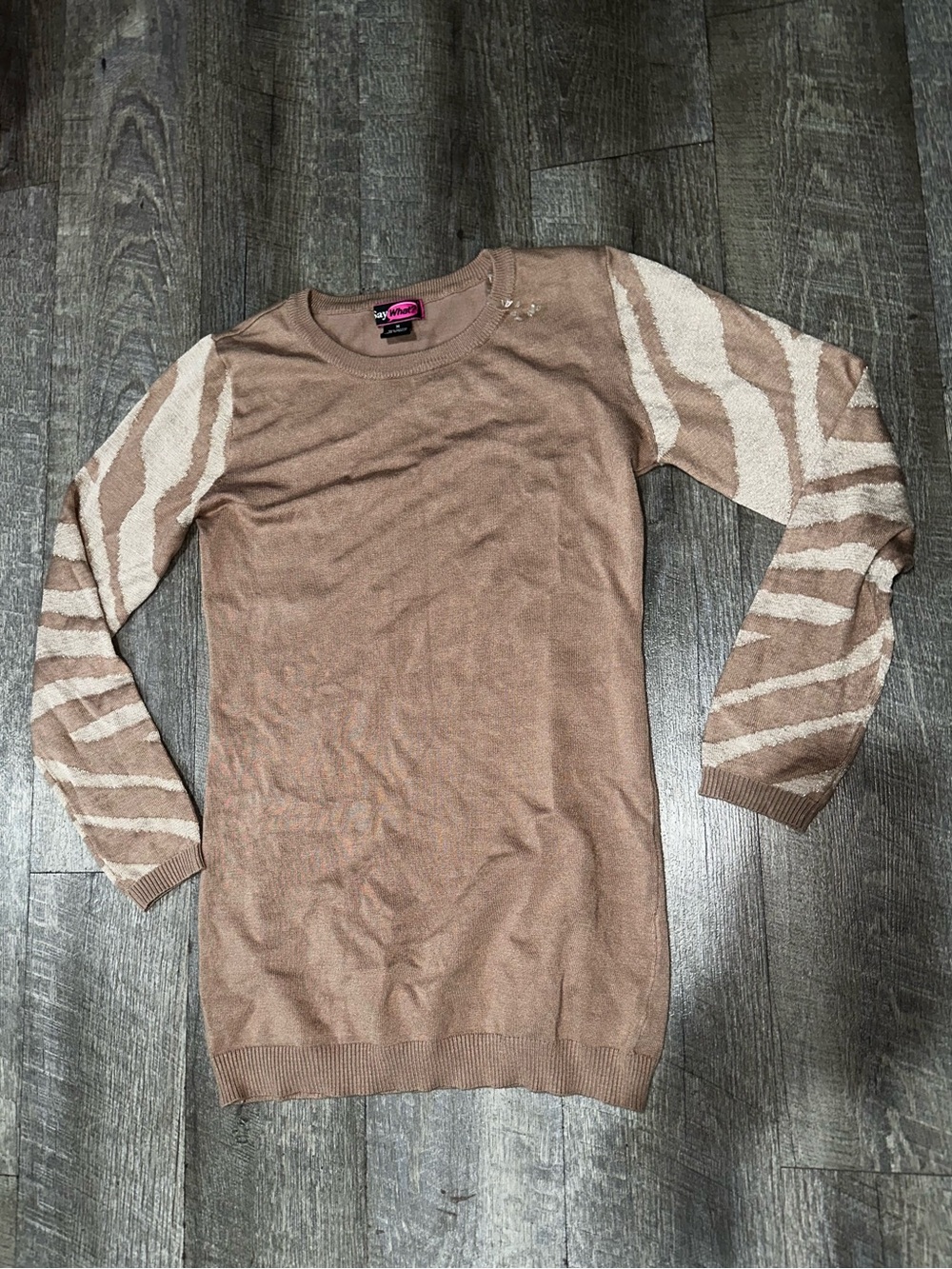 City Streets Taupe Sweater with Cream Zebra-Stripe Sleeves
